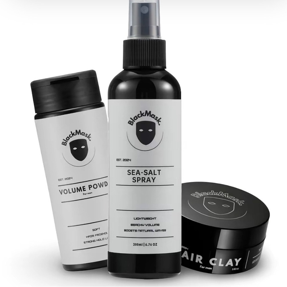 BlackMask Mens Hair Styling Set Sea Salt Spray Volume Powder Hair Clay Kit